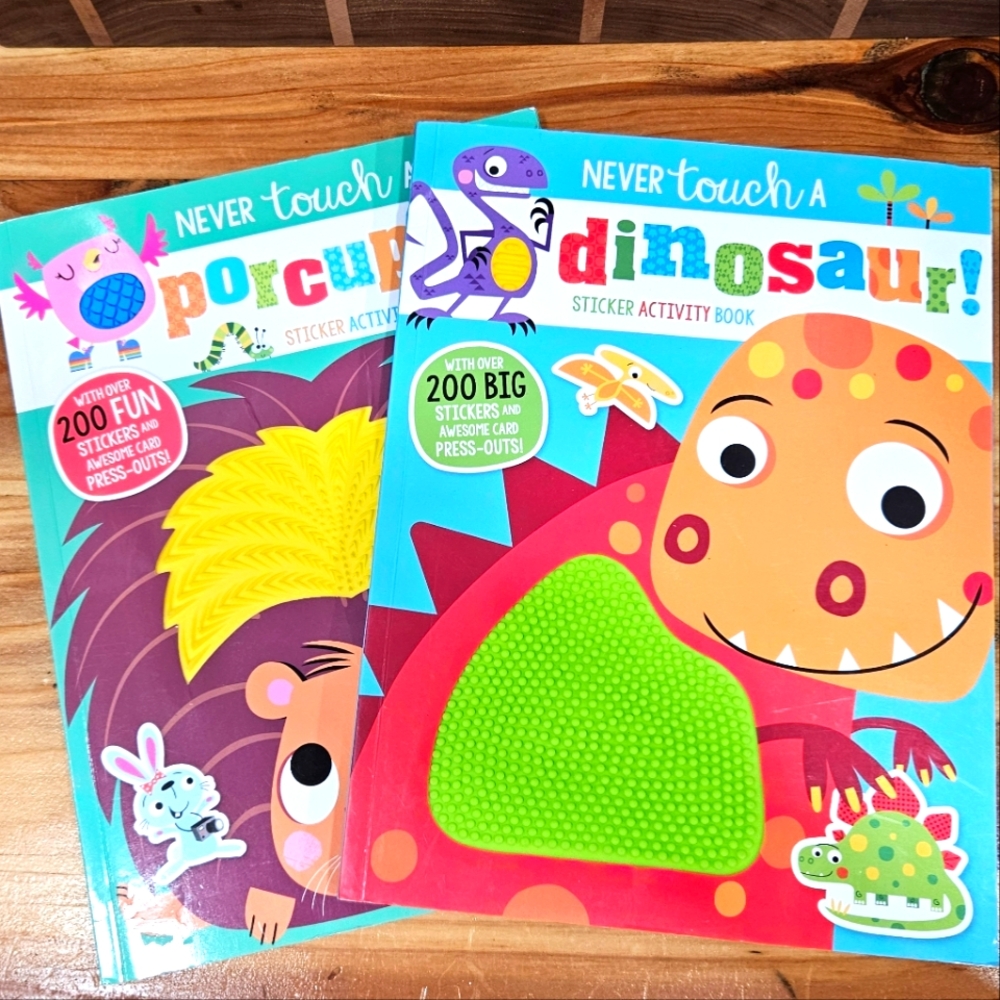 Never Touch A... Sticker Activity Paperback Books Dinosaurs & Porcupine